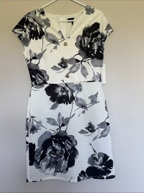 NWT Stella & Julie Black White Gray Floral Dress size 10